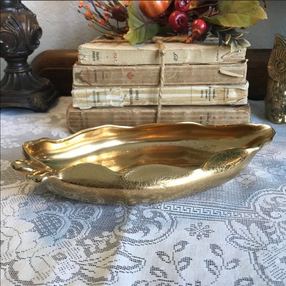 Vtg. Gold Vintage Wheeling serving display dish - Picture 5 of 8